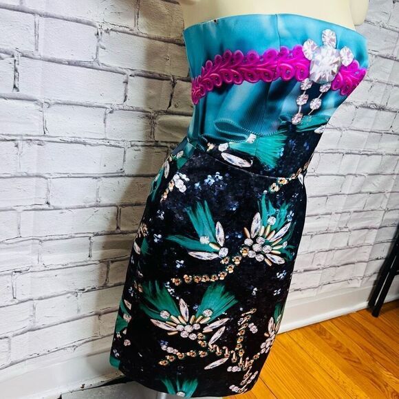 Mary Katrantzou Strapless Jewel-Print Short Cocktail Dress Euro size 8 - Picture 9 of 15